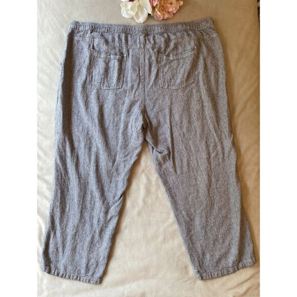 Juniper + Lime Womens Drawstring Pants 2X Gray Striped Linen Blend Comfy - Picture 2 of 6